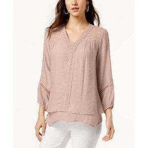 NWT Style & Co Lace Yoke Handkerchief Hem Top